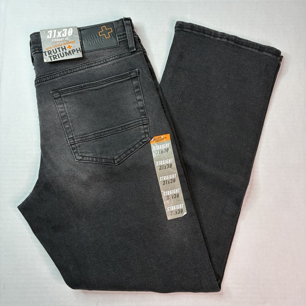 Truth + Triumph Straight Regular Fit Jeans Men's Size 31x30 Black Ultra Stretch